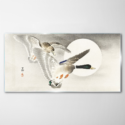 Glasbild Wildentenflug im Mondlicht