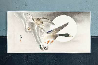 Glasbild Wildentenflug im Mondlicht
