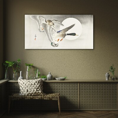 Glasbild Wildentenflug im Mondlicht