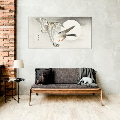 Glasbild Wildentenflug im Mondlicht