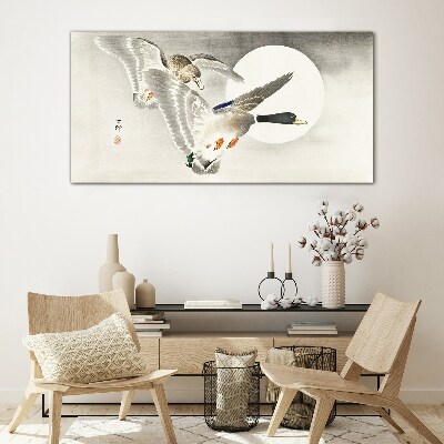 Glasbild Wildentenflug im Mondlicht