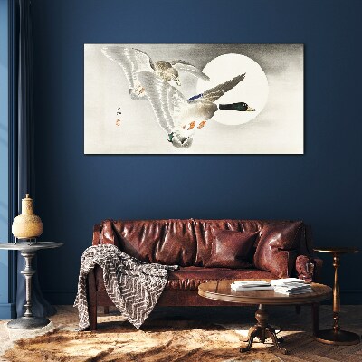 Glasbild Wildentenflug im Mondlicht