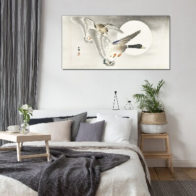 Glasbild Wildentenflug im Mondlicht