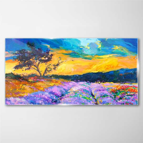 Glasbild Landschaft in Sonnenuntergangsfarben