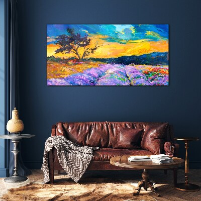 Glasbild Landschaft in Sonnenuntergangsfarben