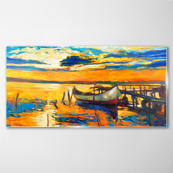 Glasbild Goldene Stunde am See