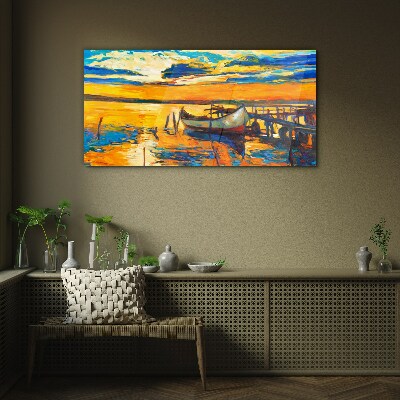 Glasbild Goldene Stunde am See