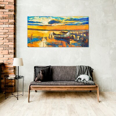 Glasbild Goldene Stunde am See
