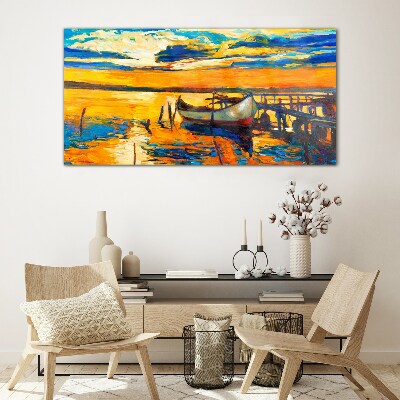 Glasbild Goldene Stunde am See