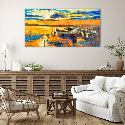 Glasbild Goldene Stunde am See