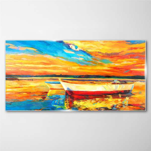 Glasbild Goldene Spiegelungen auf dem Wasser