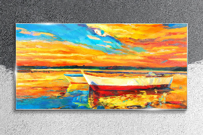Glasbild Goldene Spiegelungen auf dem Wasser