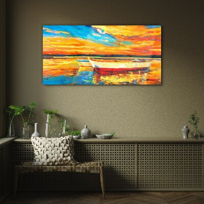 Glasbild Goldene Spiegelungen auf dem Wasser