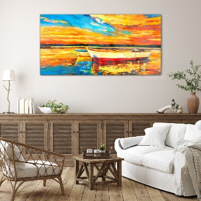 Glasbild Goldene Spiegelungen auf dem Wasser