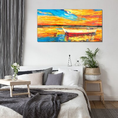 Glasbild Goldene Spiegelungen auf dem Wasser