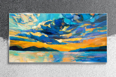 Foto glasbild Sonnenuntergang über einem ruhigen See