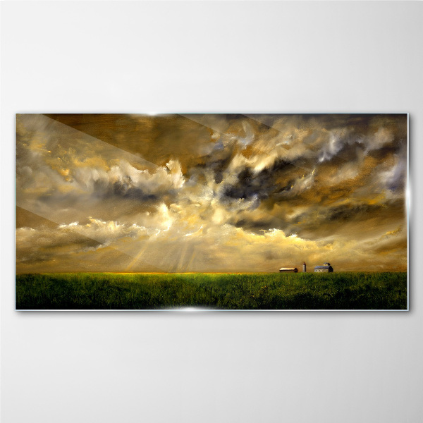 Glasbild Eine friedliche Landschaft mit Wolken