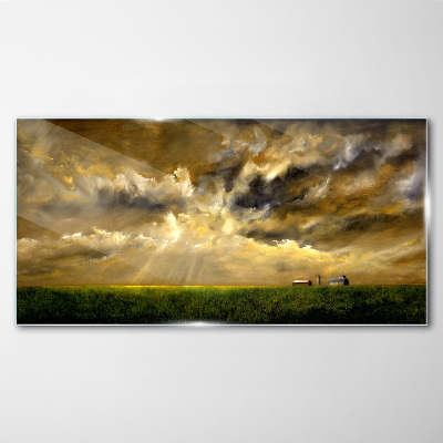 Glasbild Eine friedliche Landschaft mit Wolken