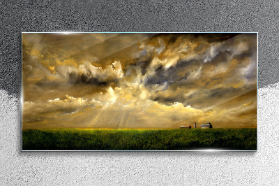 Glasbild Eine friedliche Landschaft mit Wolken