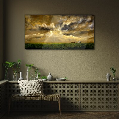 Glasbild Eine friedliche Landschaft mit Wolken