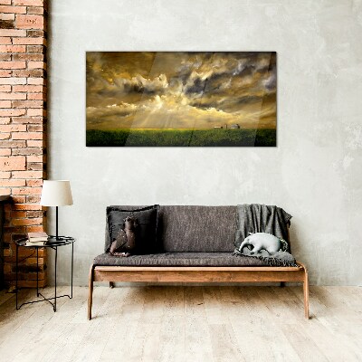 Glasbild Eine friedliche Landschaft mit Wolken