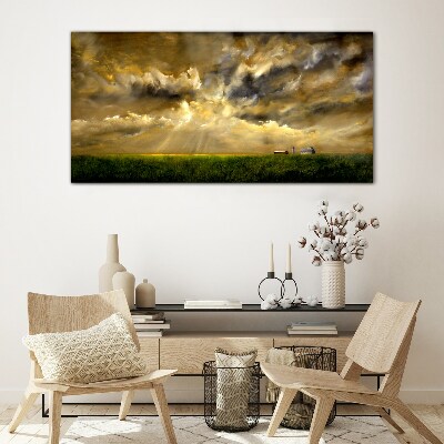 Glasbild Eine friedliche Landschaft mit Wolken