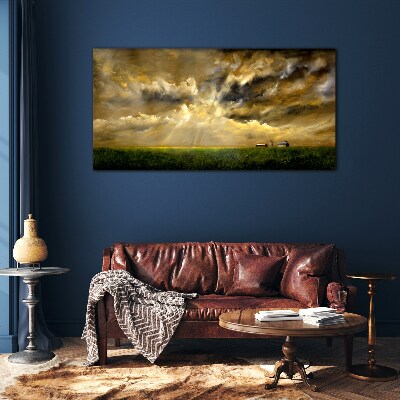 Glasbild Eine friedliche Landschaft mit Wolken