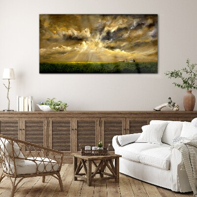 Glasbild Eine friedliche Landschaft mit Wolken