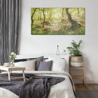 Glasbild Grüne Waldlandschaft mit Steinen