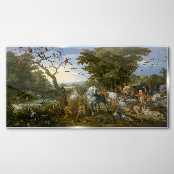 Glasbild Paradiesische Landschaft mit Fauna und Flora