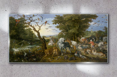 Glasbild Paradiesische Landschaft mit Fauna und Flora