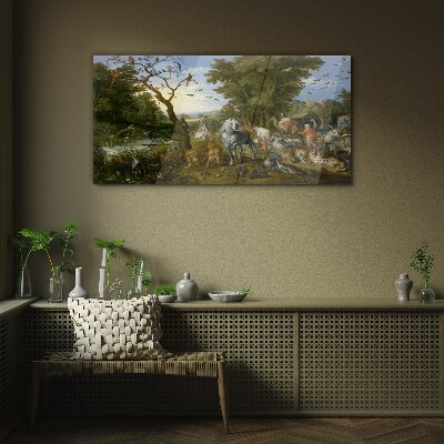 Glasbild Paradiesische Landschaft mit Fauna und Flora