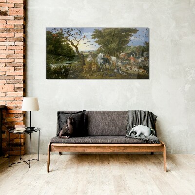 Glasbild Paradiesische Landschaft mit Fauna und Flora