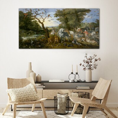 Glasbild Paradiesische Landschaft mit Fauna und Flora