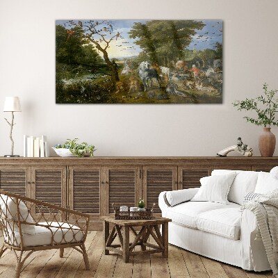 Glasbild Paradiesische Landschaft mit Fauna und Flora