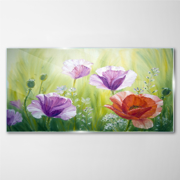 Glasbild Blumengarten in Pastellfarben