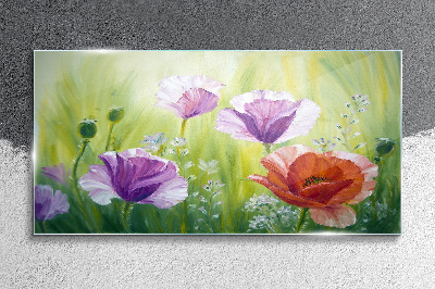 Glasbild Blumengarten in Pastellfarben