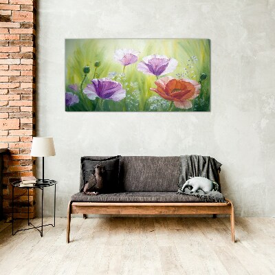 Glasbild Blumengarten in Pastellfarben