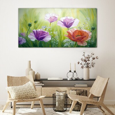Glasbild Blumengarten in Pastellfarben