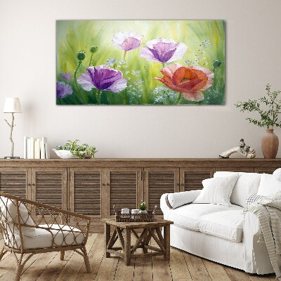 Glasbild Blumengarten in Pastellfarben
