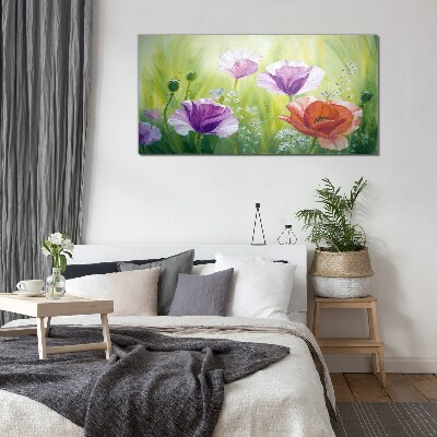 Glasbild Blumengarten in Pastellfarben