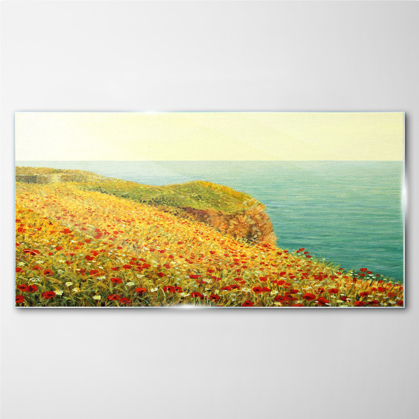 Foto auf glas Blumenhügel am Meer