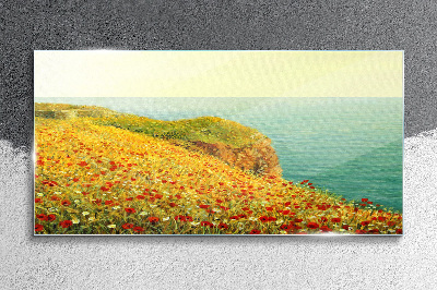 Foto auf glas Blumenhügel am Meer