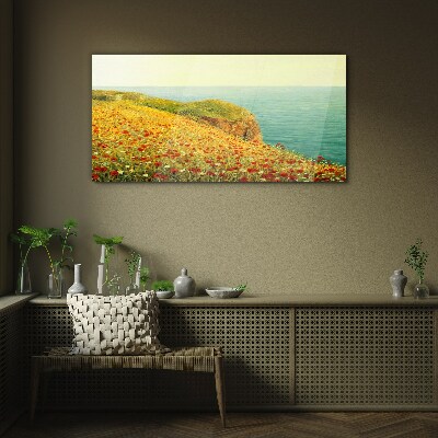 Foto auf glas Blumenhügel am Meer