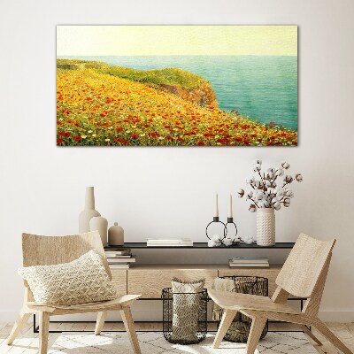 Foto auf glas Blumenhügel am Meer