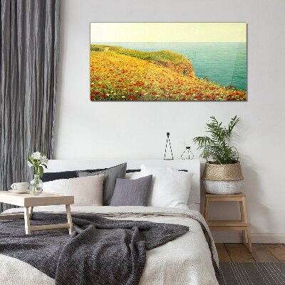 Foto auf glas Blumenhügel am Meer
