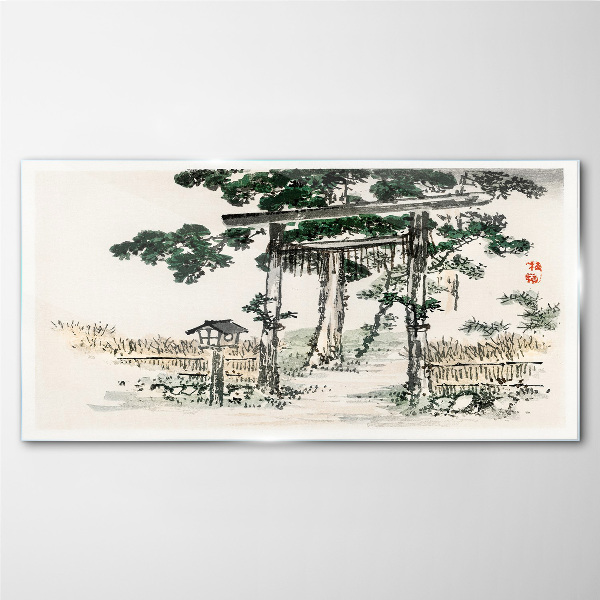 Glasbild Torii-Tor in einer friedlichen Landschaft