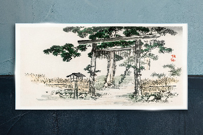Glasbild Torii-Tor in einer friedlichen Landschaft
