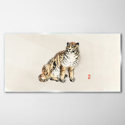 Glasbild Tiger vor klarem Himmel