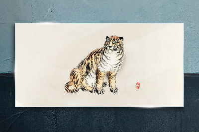 Glasbild Tiger vor klarem Himmel